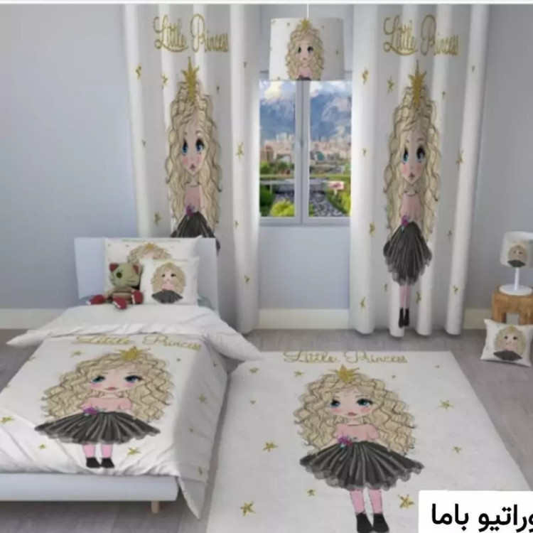 ست اتاق کودک روتختی، پرده و فرشینه طرح موفرفری