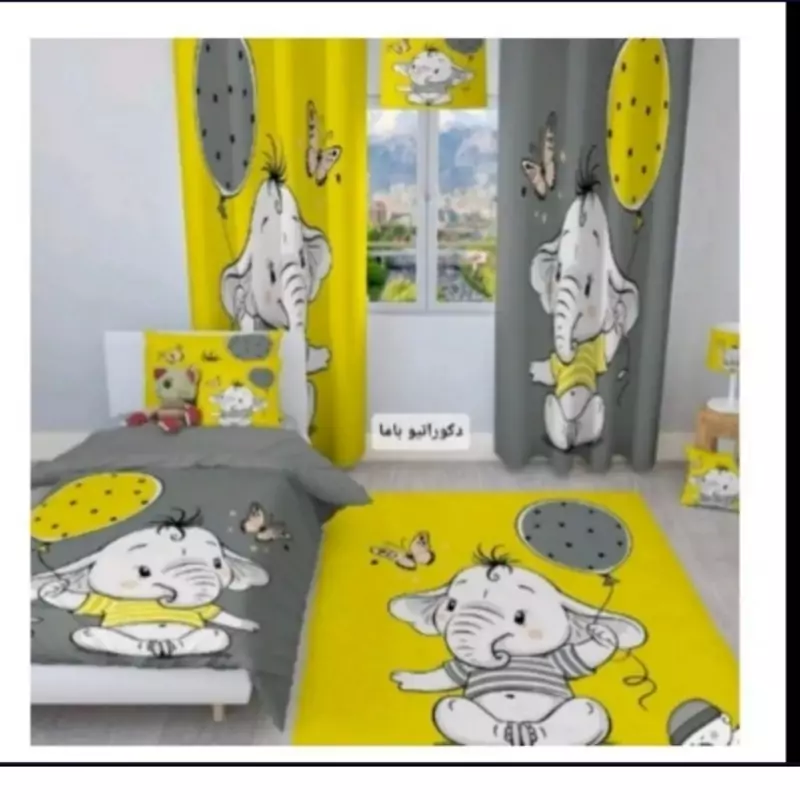 دو پنل پرده طرح فیل بادکنکی مخمل