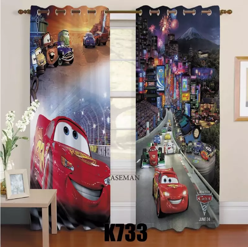پرده اتاق کودک طرح ماشین مک کویین  کد k733