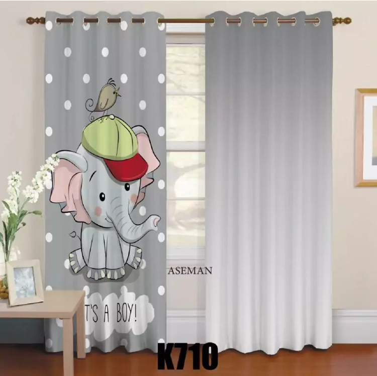 پرده اتاق کودک طرح فیل کلاهدار کد k710