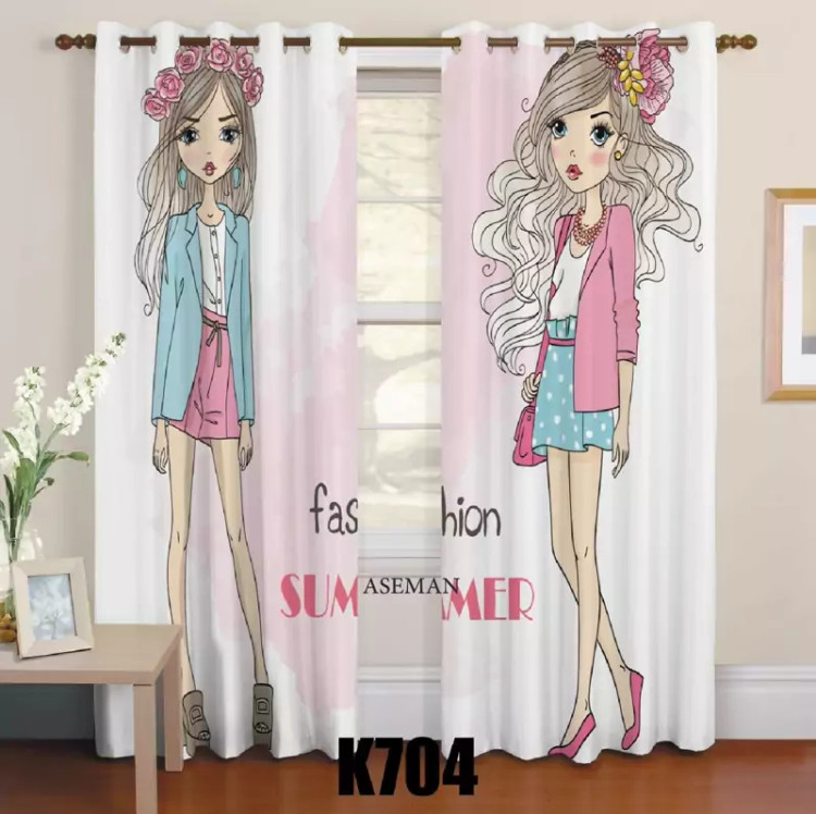 پرده اتاق کودک طرح دو دختر فشن کد k704