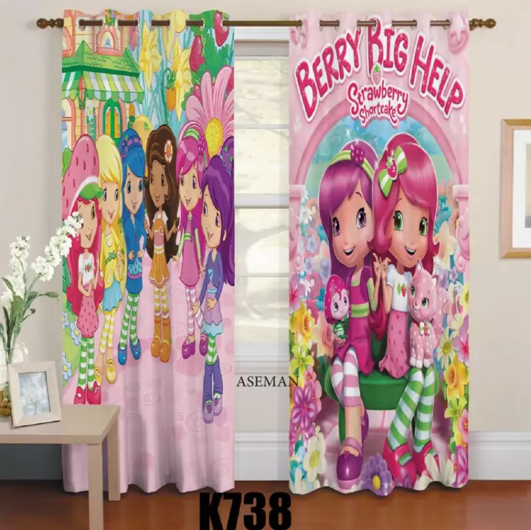 ست اتاق کودک روتختی ، پرده و فرشینه طرح دختر توت فرنگی کد k738