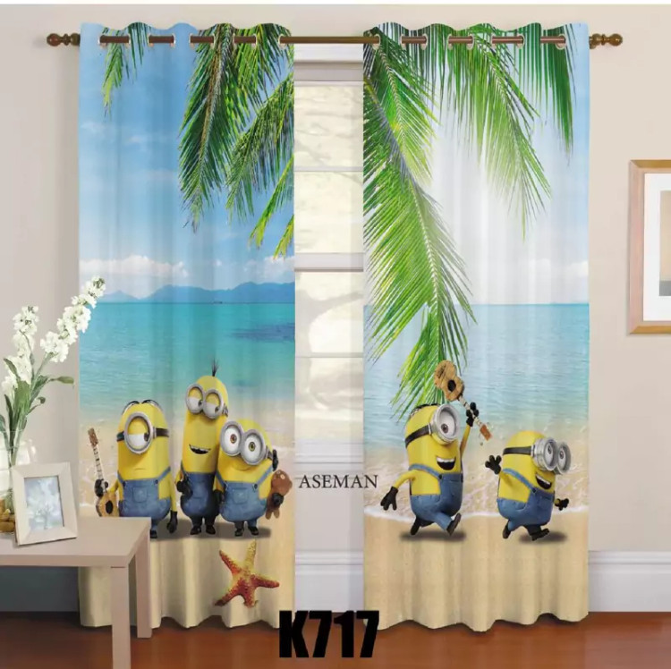 ست اتاق کودک روتختی، پرده و فرشینه طرح مینیون ها کد k717