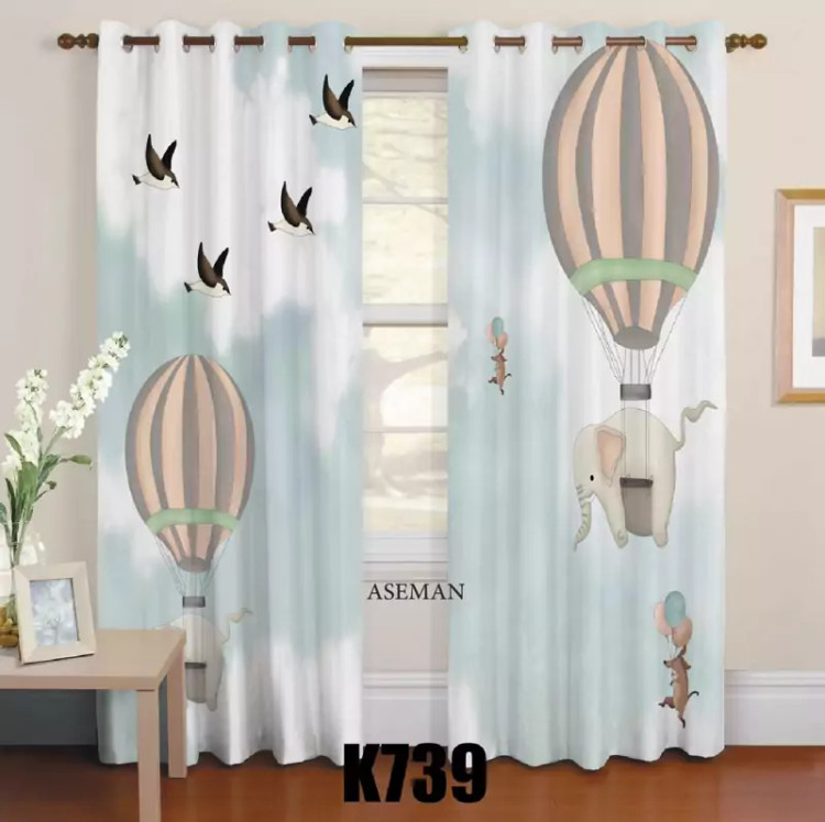 ست اتاق کودک روتختی، پرده و فرشینه طرح فیل بالون سوار کد k739