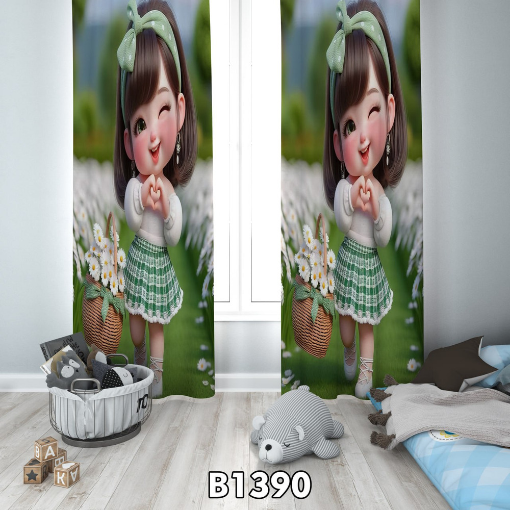 ست اتاق خواب کودک روتختی، پرده و فرشینه طرح دخترانه کد B-1390