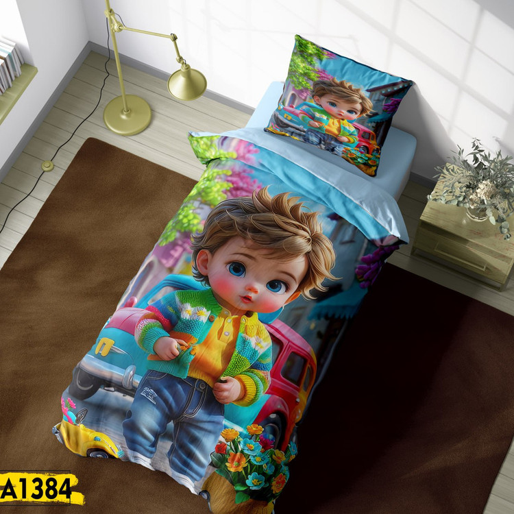 ست اتاق خواب کودک روتختی، پرده و فرشینه طرح پسرانه کد AB-1384